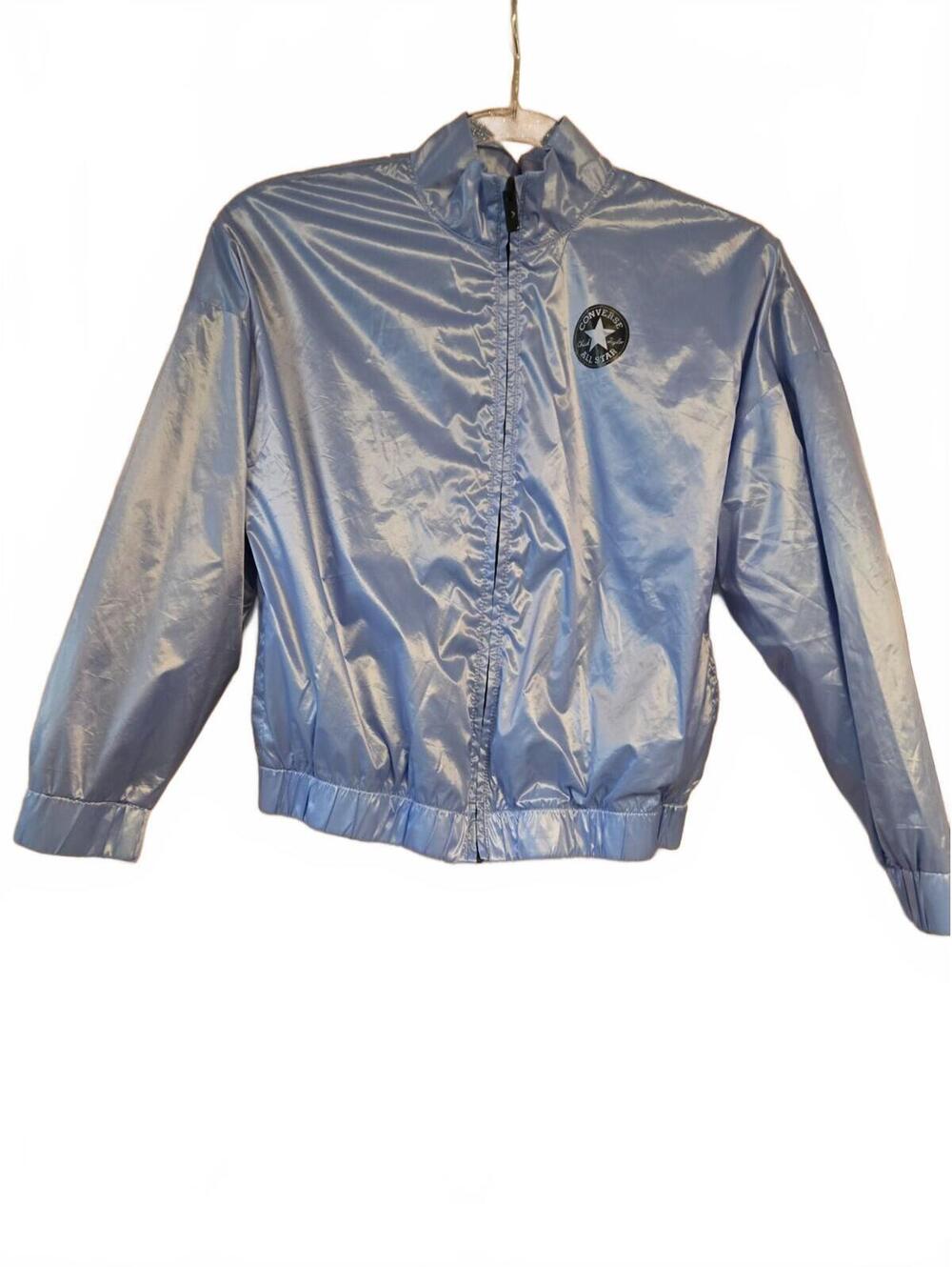 Converse Girls Blue Light Shiny Bomber Jacket L Streetwear